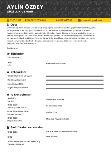 Güzellik Uzmanı Cv Örnekleri  cv indir